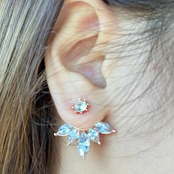 Gold Rhinestone Ear Swing Ear Jacket Earrings - Picture 7 of 10